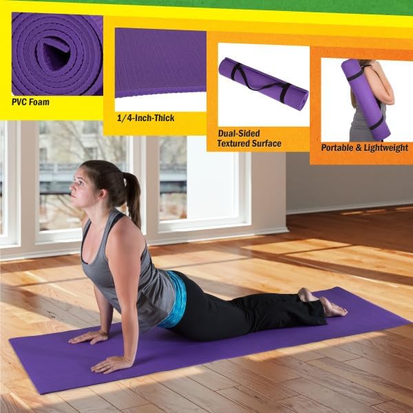 Yoga Mat Set - 4-Pack of Resistance Bands for Working Out with 1/4-Inch Workout Mat - Home Gym Starter Kit - Exercise Equipment (Purple)
