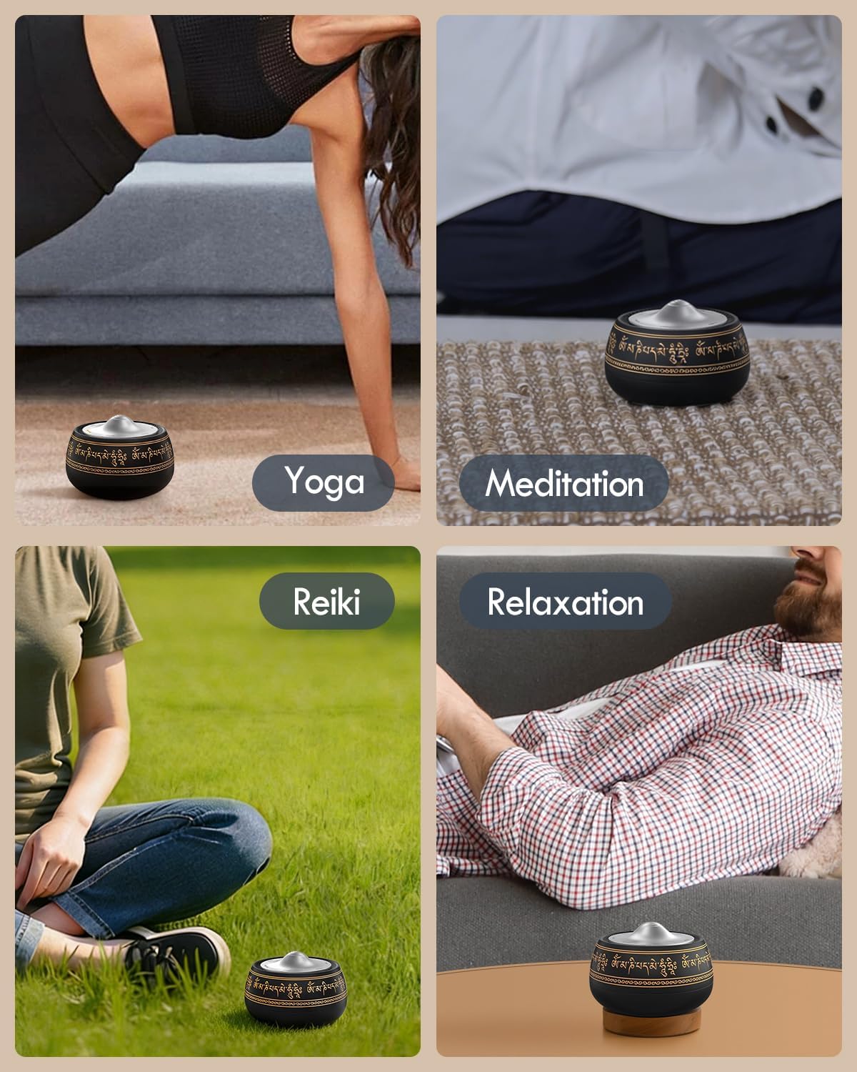 Portable Electronic Tibetan Singing Bowl, 8 Healing Frequencies (369-963Hz), Auto & Manual Modes, Vibration Therapy with Timer, USB-C Rechargeable Meditation Device for Relaxation