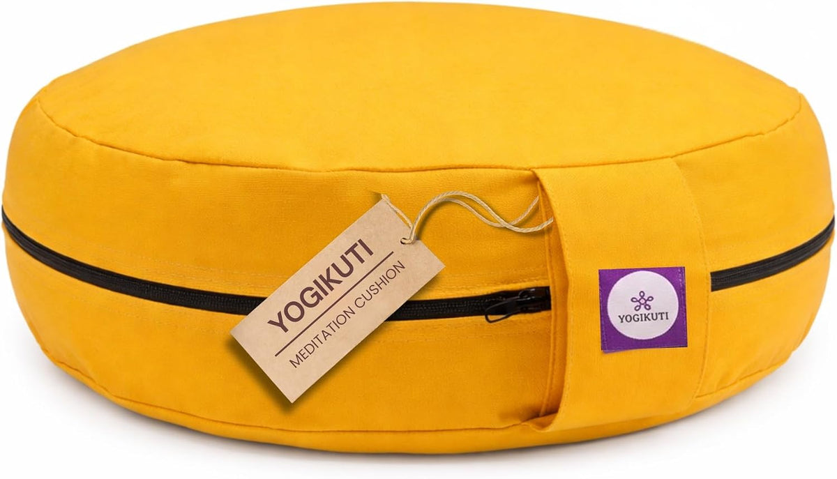 100% Cotton Meditation Cushion (Round) with Handle | Firm & Comfortable Yoga Cushion | Removable Washable Cover | Floor Seating Support for Meditation, Yoga & Pranayama