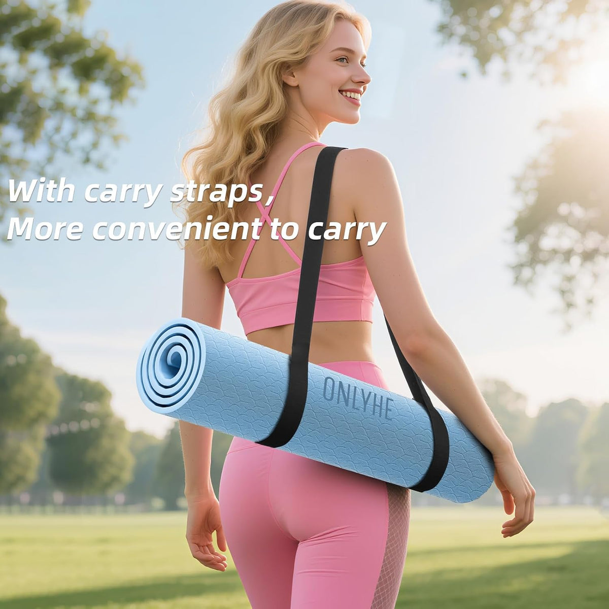 Yoga Mat Thick(8mm)Exercise Mat Non Slip Anti-tear,Pilates Mat for Men and Women,Workout Mats for Home,Barefoot Workouts and Floor Exercise,with Carrier Strap(71"x 24")