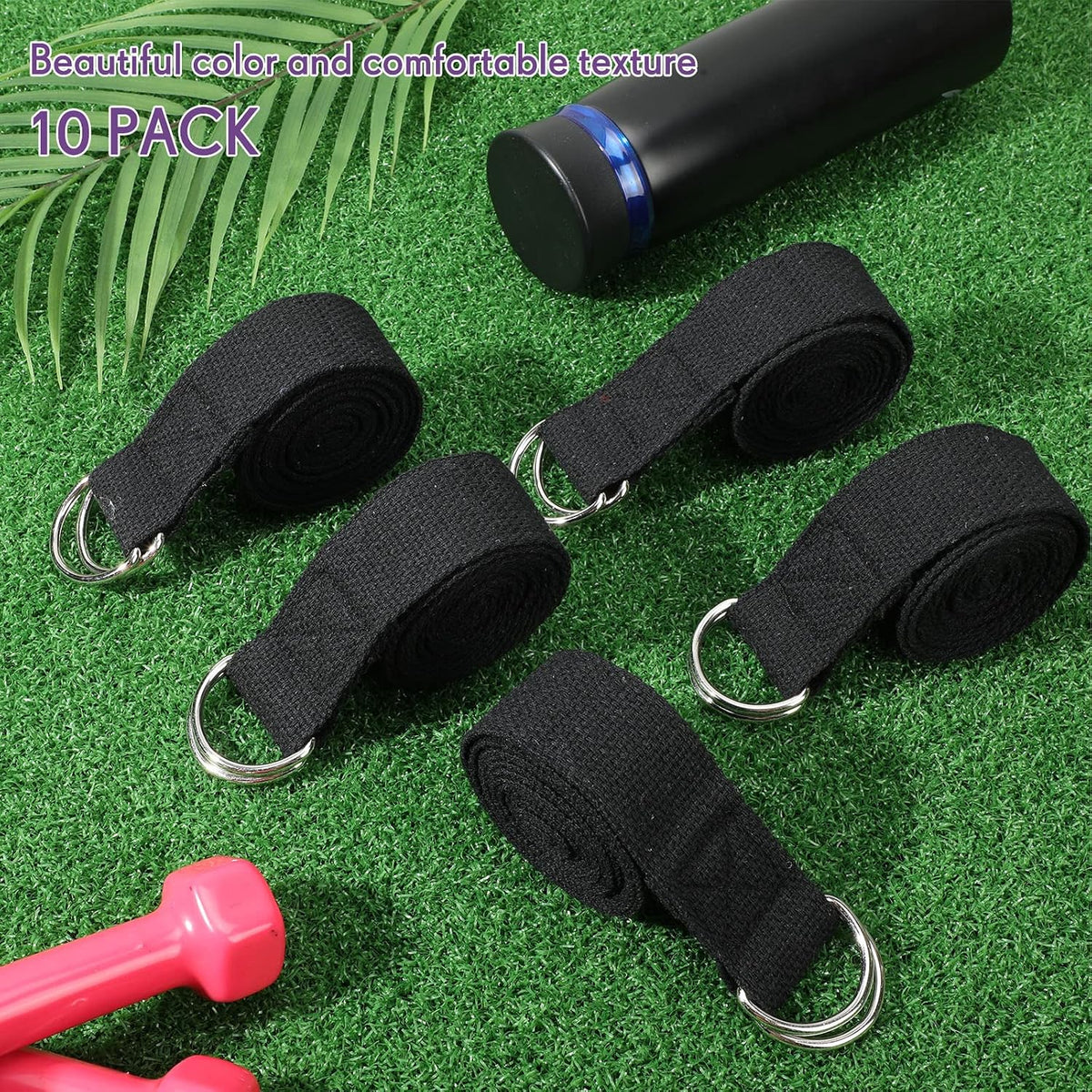 50 Pcs Yoga Strap for Stretching Bulk 6ft Exercise Stretch Band with Metal D Ring Adjustable Pilates Non Elastic Yoga Belt for Women Men Physical Fitness Gym Workout Dance (Black)