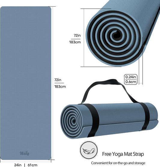Non-slip TPE Yoga Mat for Women & Men,72"x24" Double-Sided Workout Mat for Home Gym Pilates Fitness,1/4 Inch Packable Lightweight Exercise Mat with Strap for Travel,Non Toxic Exercise Floor Mat