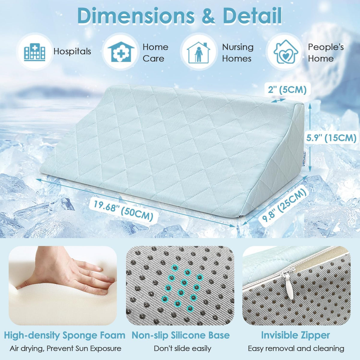 Bed Wedge Pillow For Sleeping Seniors Post Surgery Incline Pillow Bedsore Pressure Relief Cushions For Butt Lifting Patient Turning Triangle Foam Wedges For Bed Positioning Body Back Support (Blue)