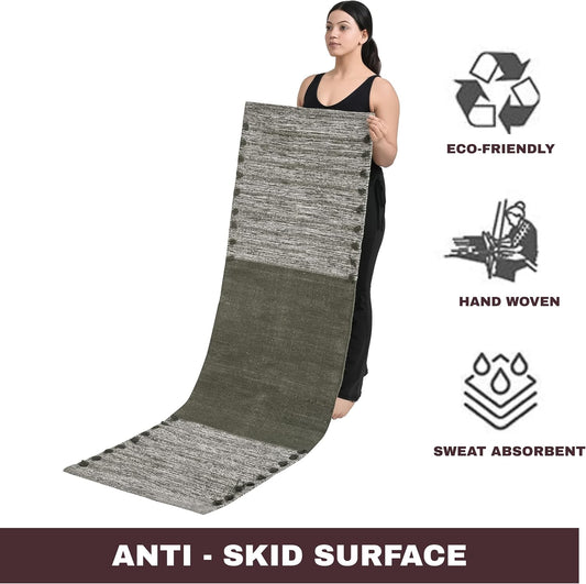 Herbal Organic Cotton Yoga Mat - Eco-Friendly Hand-Woven Non-Slip Rug - Thick & Comfortable (24”x72”x5mm) for Home Fitness & Yoga