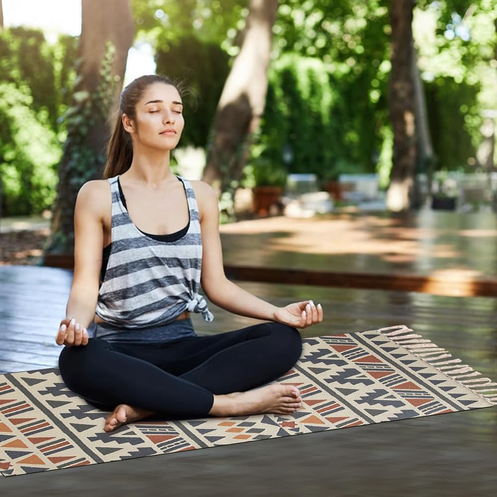 nuveti Cotton Yoga Mat - Absorbent, Grippy Tight Weave, Ashtanga & Hot Yoga Rug, Helps with Slippery Hands & Feet