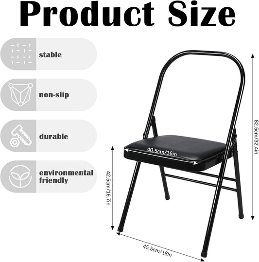 RattanView Yoga Auxiliary Chair with Lumbar Back Support Backless Folding Metal Foldable Flexibility Exercise Chair Balance Handstand Training Tool for Back Pain Relieving Strength Training