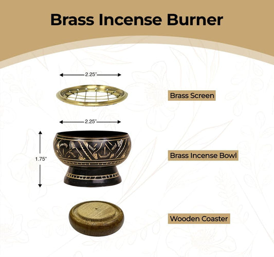 ARO VATIKA Incense Brass Burner (Black) | Used for Burning Charcoal, Sambrani, Dhoop & Resin | for Office Temple Prayer | Wooden Coasterto Hold | Home Purifying Loban Stand