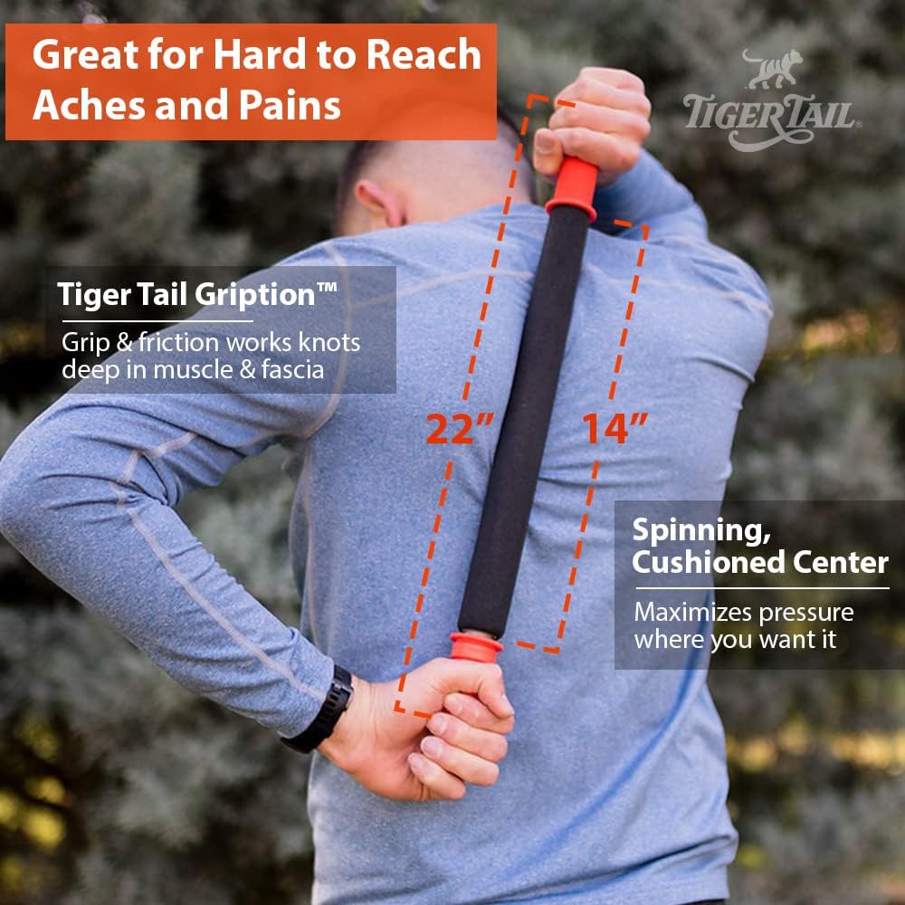 Tiger Tail 11in Massage Stick Portable Roller, Handheld, Deep Tissue Foam Roller for Legs, Neck, Calves, Thighs, Shins & Back, The Roadster 11, Made in USA, Orange Black