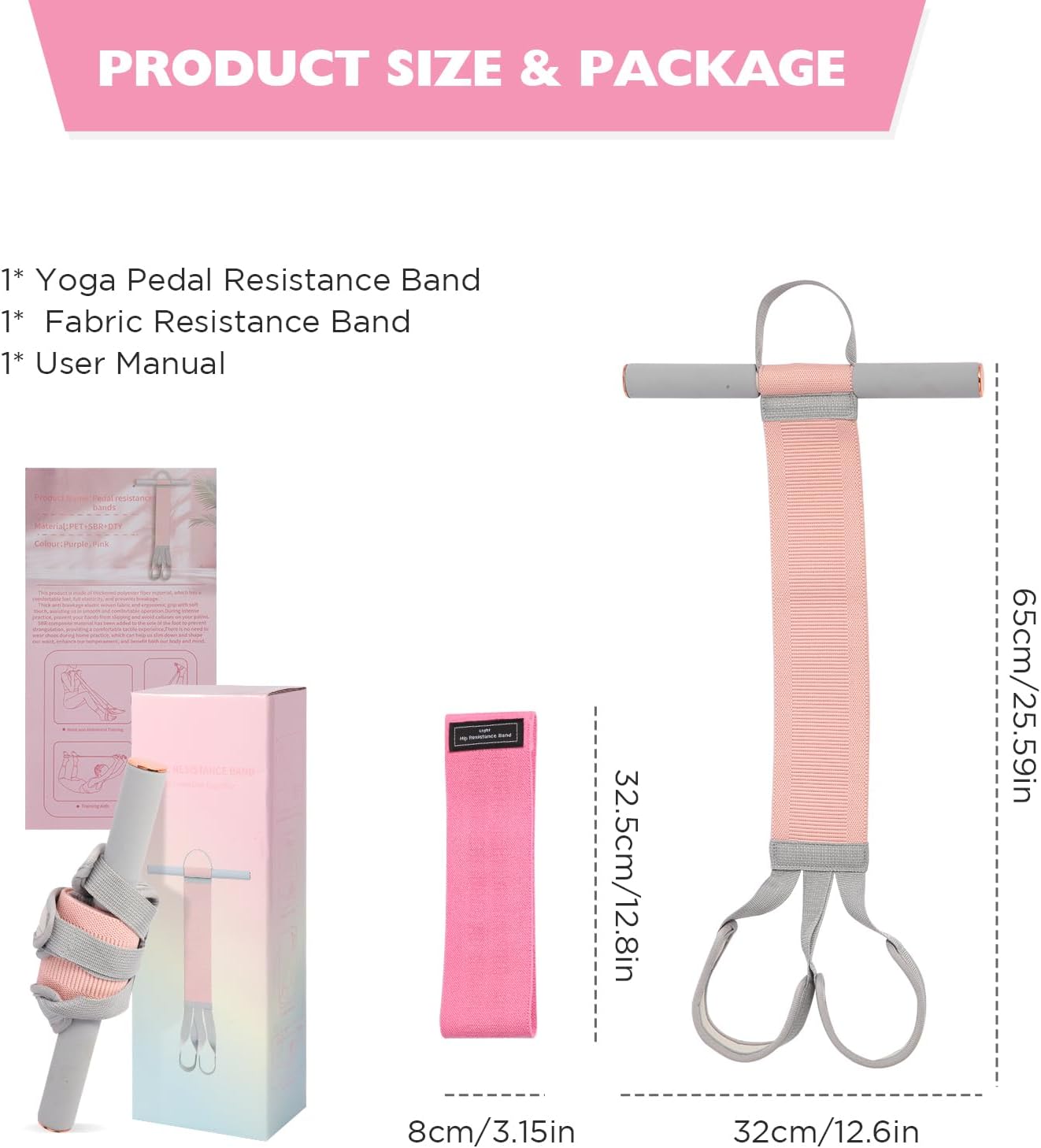 Fitness Resistance Band with Handles & Non-Slip Pedal, 150lb Fabric Exercise Bands, Yoga Starter Sets Sit Up Pull Rope for Full Body Strength Training, Stretch Band Workout Equipment