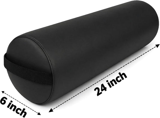 Round Massage Bolster Pillow 24 x 6 Inch – Full Cylinder Support Cushion with PU Leather Cover & Carry Handle – for Massage Table, Yoga, Physical Therapy & Spa Use