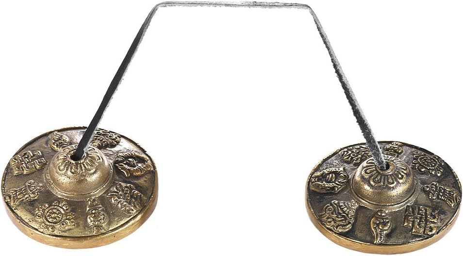 Heysland Tibetan Tingsha Cymbal Bell 2.6in/6.5cm Handcrafted Yoga Bell Meditation Chime Bells with Bag Eight Auspicious Symbols,HL03B
