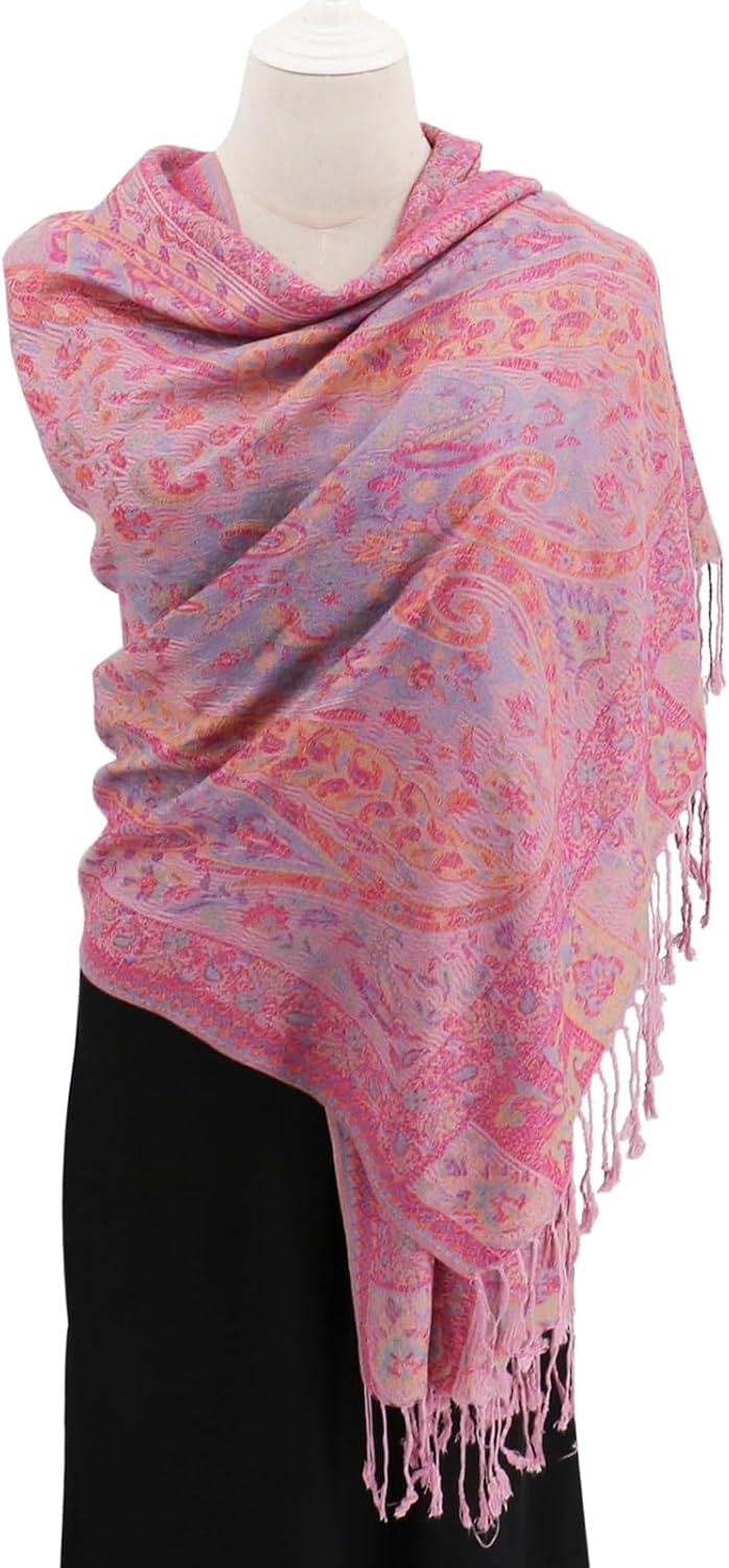 Ciormis Two Tone Silky Paisley Pashmina Shawl Scarf,Soft Women's Rave Jacquard Pashminas Wrap Scarves