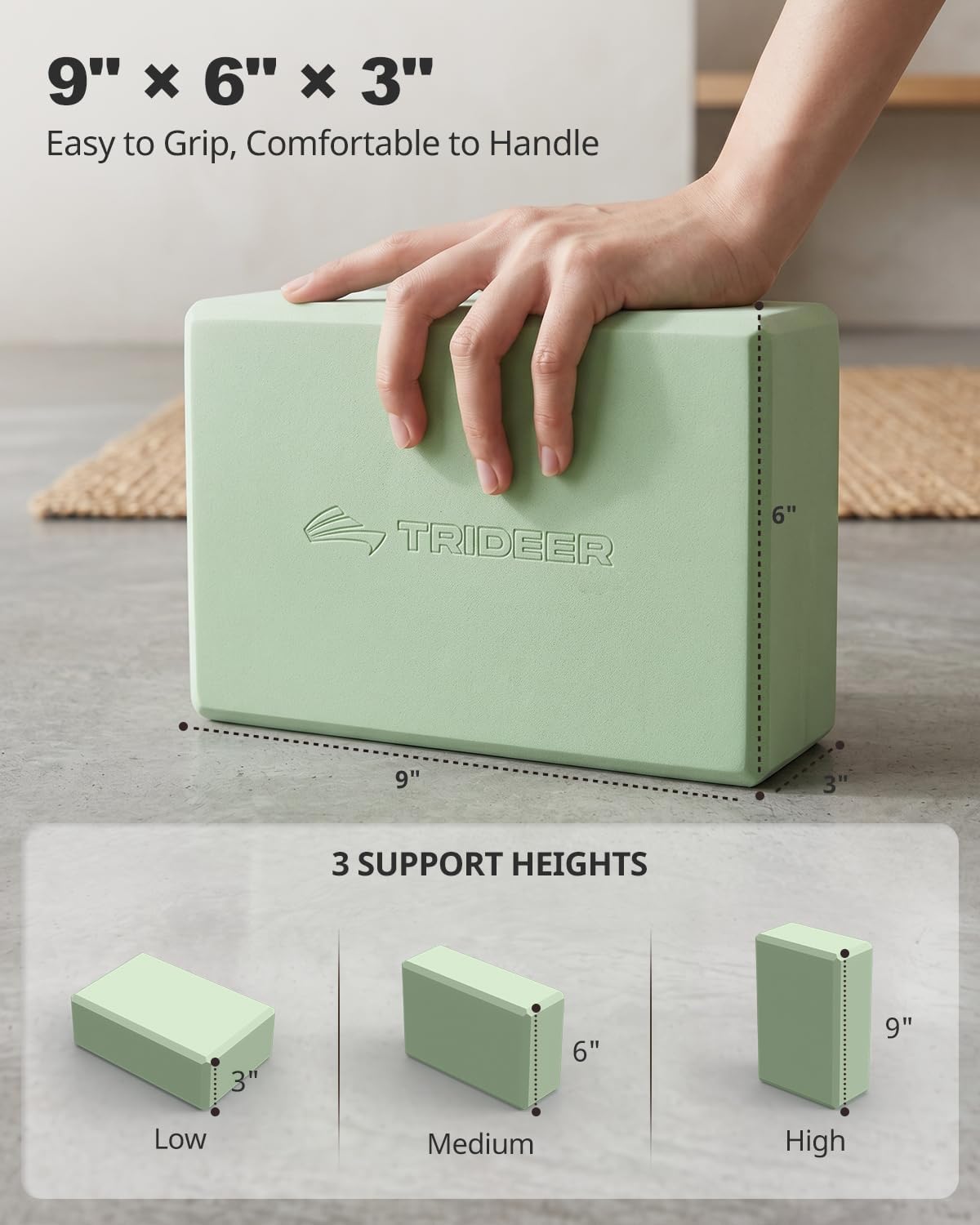 Trideer Yoga Blocks 2 Pack, Soft Non-Slip Foam Blocks with Beveled Edges for Alignment and Stretching in Yoga, Pilates, and Dance - Supportive, Lightweight, Odor Resistant, Latex-Free