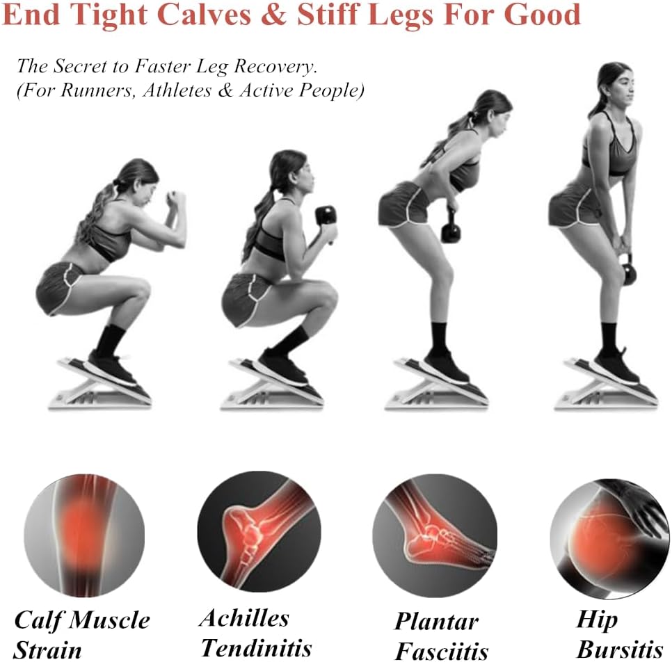 Adjustable Wooden Slant Board for Calf Stretching, Incline Exercise Stretcher for Ankle, Heel, Knees & Leg Mobility – Portable Wedge Equipment for Squats