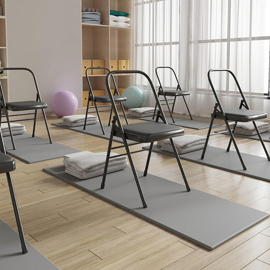Backless Yoga Chair for Adults Foldable Yoga Auxiliary Chair W/Non-Slip Feet, Metal Folding Handstand Training Tool Chair for Yoga Beginner, Capacity Within 100kg/220lbs(Camel)