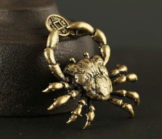 DMtse Chinese Feng Shui Brass Mini Crab Crab Hand Clip Lucky Coin Decorated Statue Statue for Animal Sculpture Tea Sets Prop Collection Home Gifts