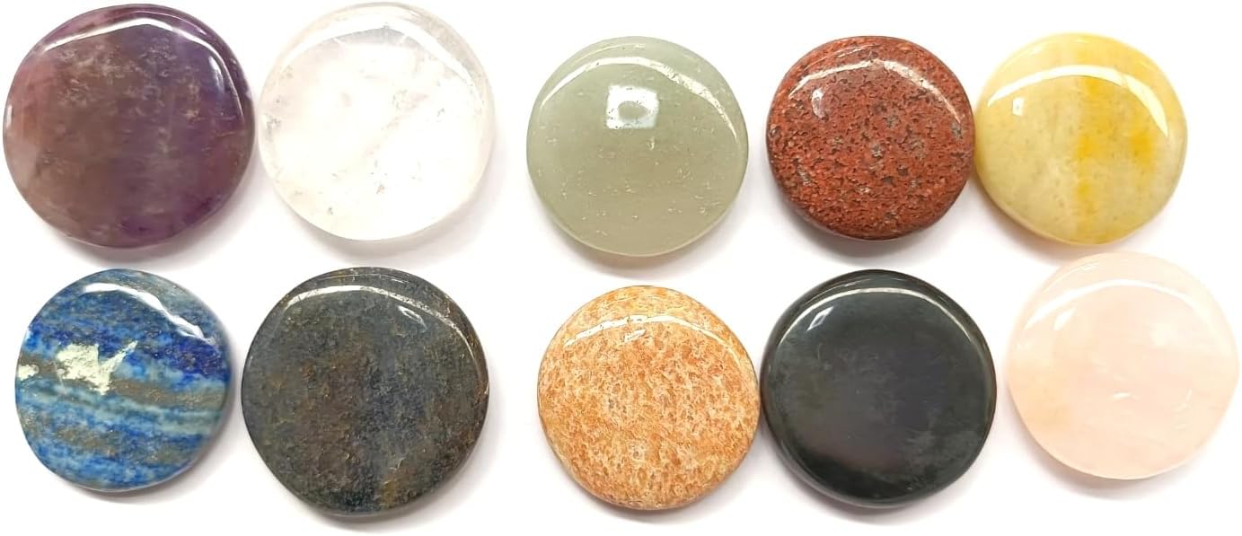 Chakra Healing Crystals Set of 10 Round Stones – Natural Gemstone Collection for Reiki, Meditation, Balancing, Yoga, Energy Work, Home Décor & Gifting