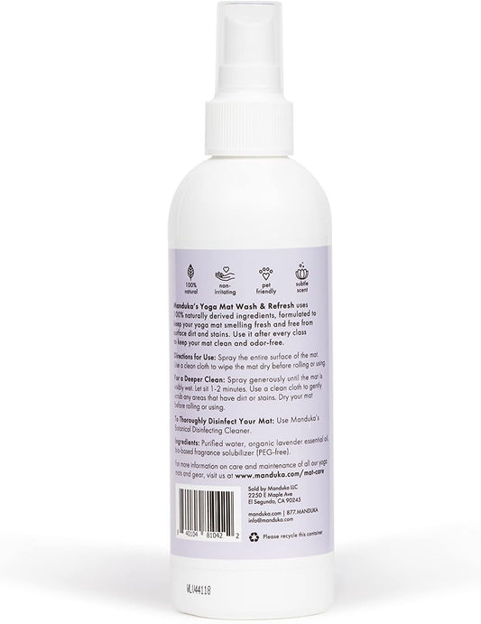 Manduka Yoga Mat Wash and Refresh – 100% Natural Essential Oil Yoga Mat Cleaning Spray, Fitness Equipment and Gym Accessories Cleaner, Non-irritating, Pet Friendly | Lemongrass Scent, 32 oz