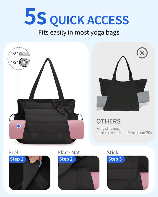 Wandering Nature Bow Tote Bag for Work Fits 40oz Tumbler, Yoga Bag with Wet Pocket & Yoga Mat Pocket, Commute, Gym, Travel