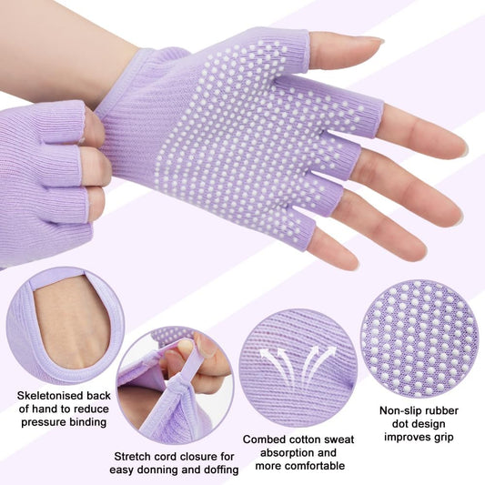 2 Pairs Non Slip Yoga Gloves Socks Set, Women Fingerless Gym Gloves and Pilates Socks for Fitness Exercise Yoga
