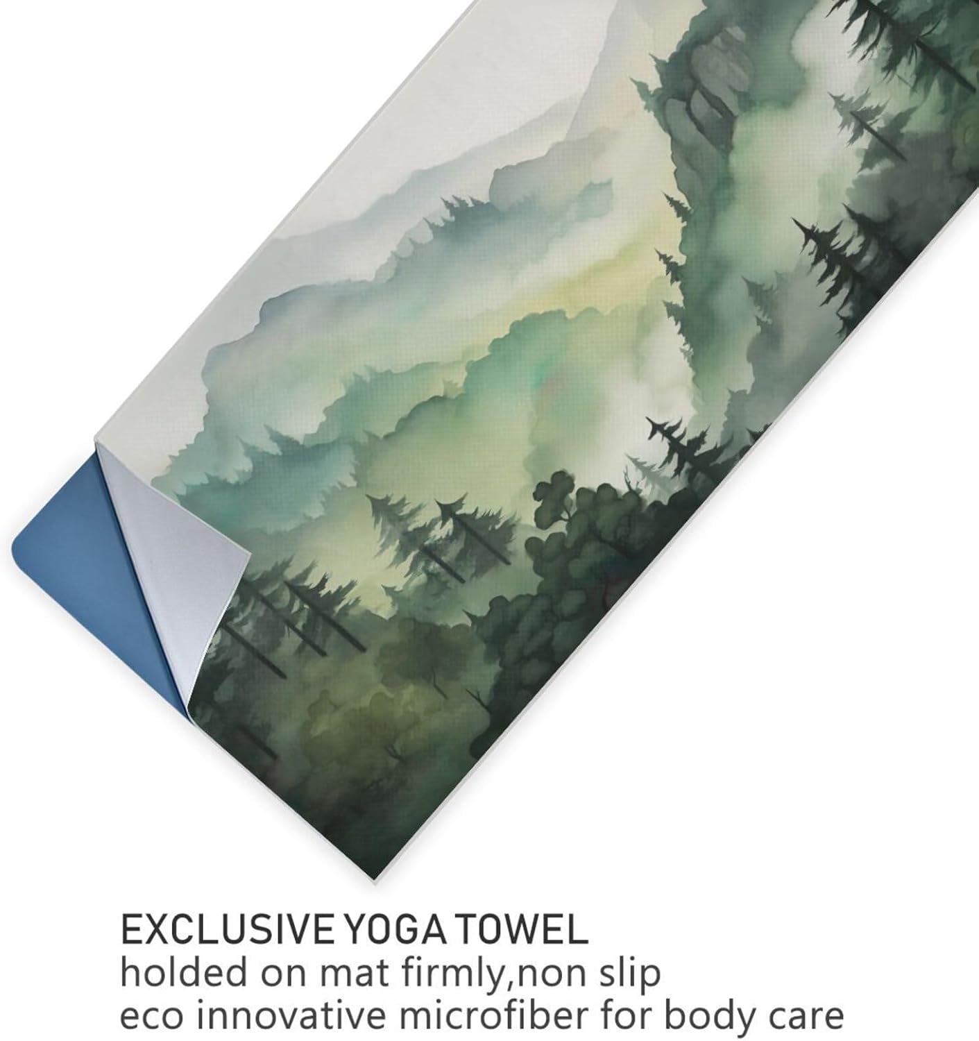 Yoga Mat Towel, Non-Slip Hot Yoga Towel, Sweat Absorbent and Non-Slip, Lightweight and Easy to Travel, Suitable for Hot Yoga, Pilates and Fitness, Watercolor Raccoon and Plant Pattern