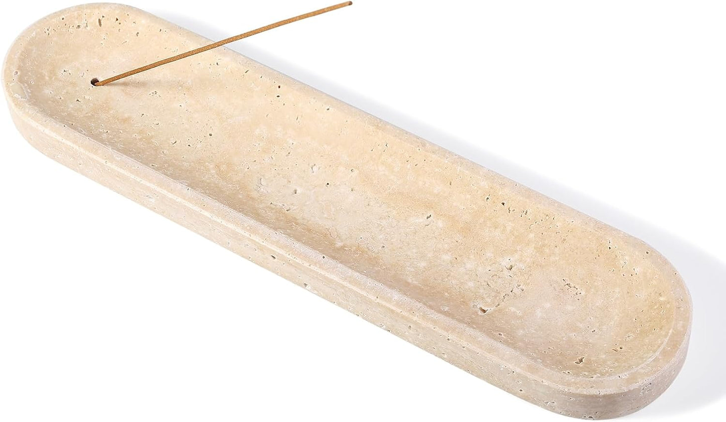 Koville Natural Marble Incense Holder, Incense Holder for Sticks with 9 Holes, Handmade Incense Burner Ash Catcher for Meditation Yoga SPA, Balsam Fir/Palo Santo/Sage/Cone (RoyalBeige)