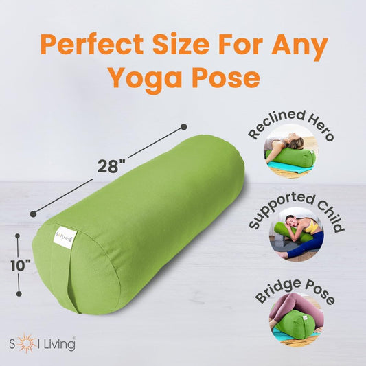 Sol Living Yoga Bolster Pillow for Restorative Yoga Meditation Bolster 100% Cotton Cylindrical Meditation Cushion Firm Cushion Bolster Washable Cover for Balance Support Asana Poses