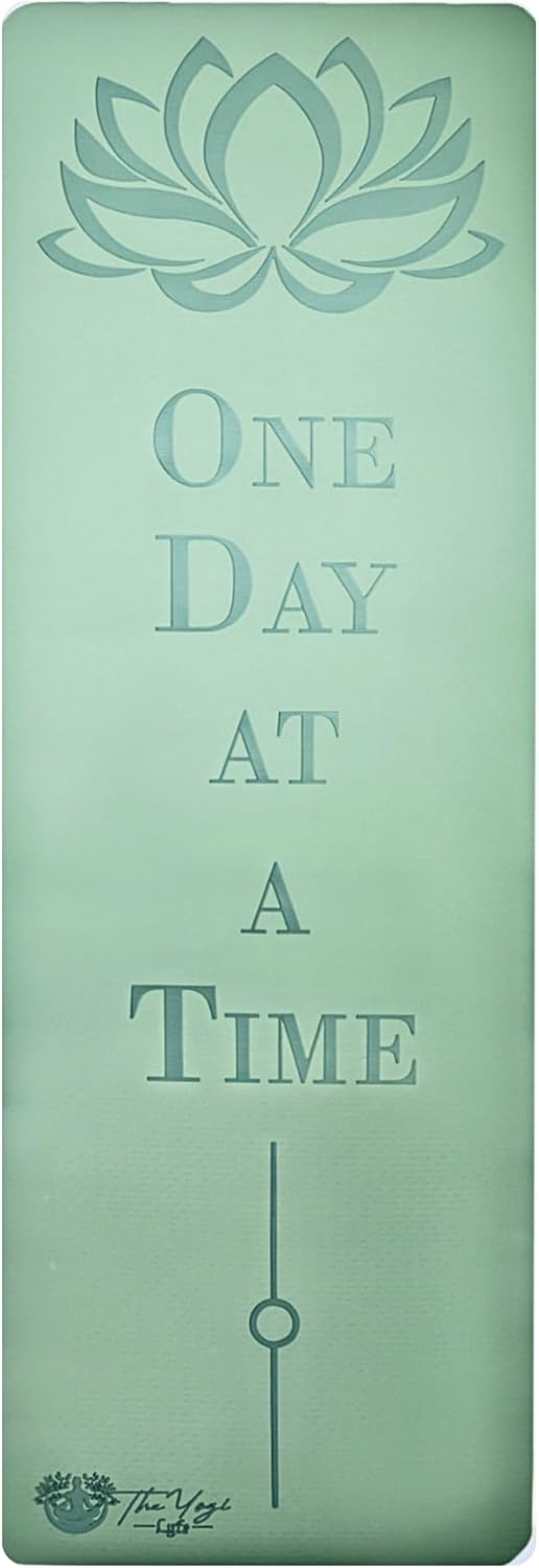 Recovery Lyfe Yoga Mat – “One Day at a Time” Engraving, Non-Slip Eco TPE, Sage Green, 72" x 24" x 6mm, Yoga & Meditation Mat for Recovery and Grounding