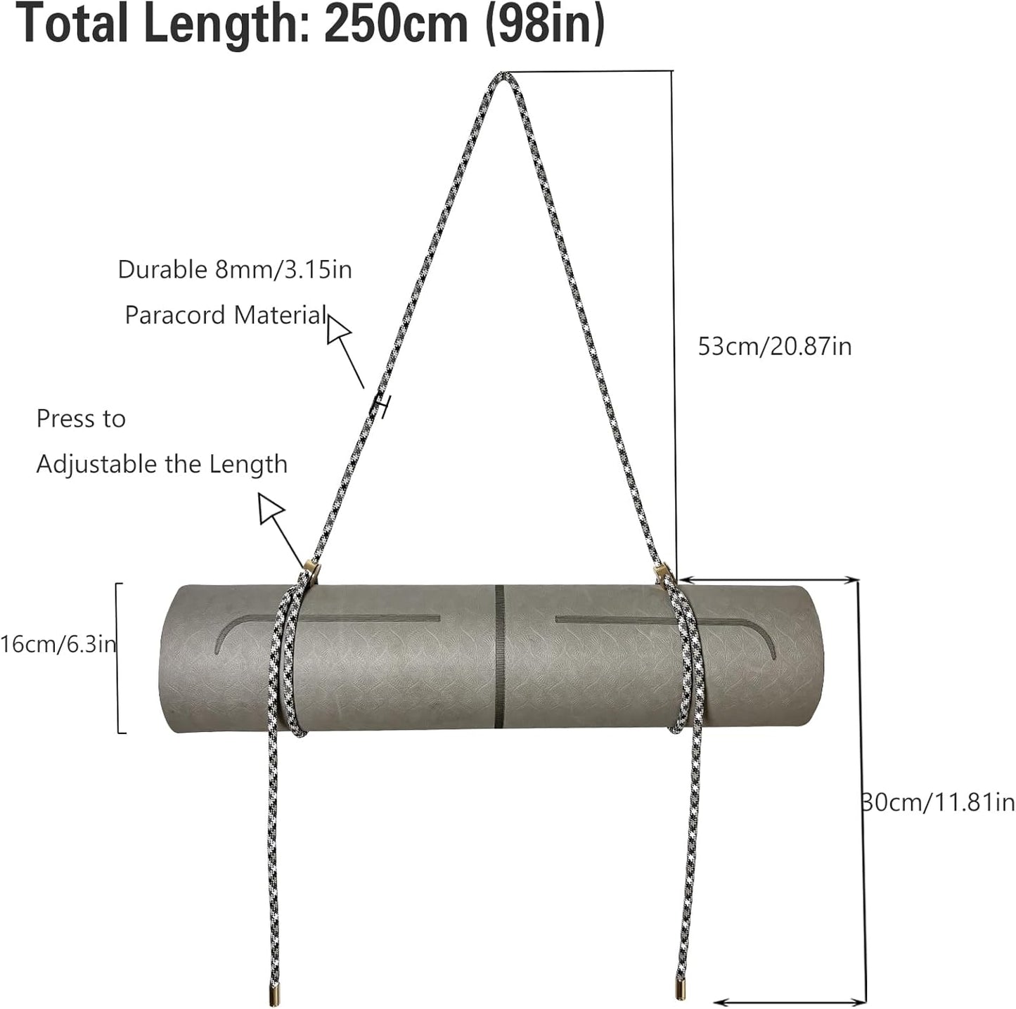 DAOSUN Yoga Mat Strap - 8MM Adjustable Paracord Carrier for Carrying Yoga Mats, Camping Pads & Blankets (Strap Only)