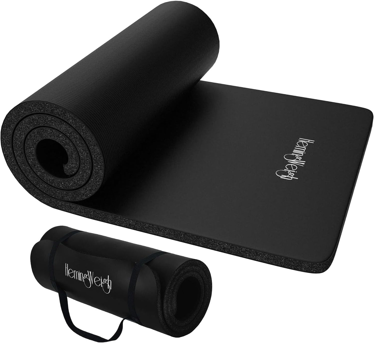 HemingWeigh 1 Inch Extra Thick Non Slip Yoga Mat - Exercise Mats for Home Workouts, Black (70"L x 23"W)