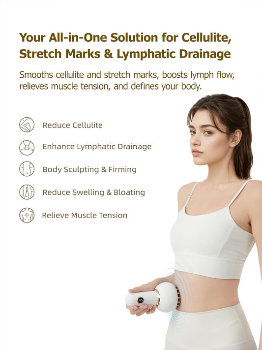 Yuonry Lymphatic Drainage Massager & Anti Cellulite Massage Tool, Helps Reduce Stretch Marks & Cellulite, for Legs, Arms & Belly, Body Sculpting Machine with Microcurrent, Light, Heat & Vibration