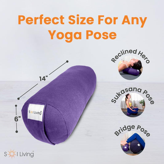 Sol Living Yoga Bolster Pillow for Restorative Yoga Meditation Bolster 100% Cotton Cylindrical Meditation Cushion Firm Cushion Bolster Washable Cover for Balance Support Asana Poses