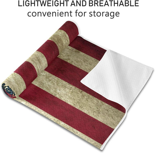 YETTASBIN American Flag Yoga Mat Towel, Non Slip Sweat Absorbent Hot Yoga Towel Portable Lightweight Travel Workout Towel with Storage Bag for Home Yoga, Pilates, Fitness 73x 27 Inch