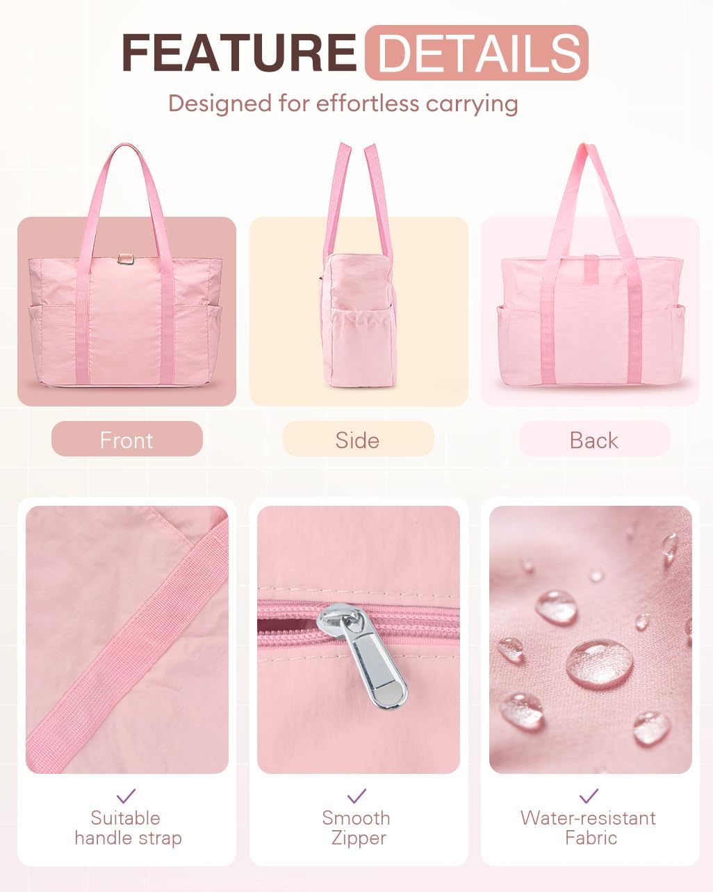 Tote Bag for Women, 26L Capacity Travel Purses Work Bag, Small Zipper Tote Bag for Travel Nurse Gym Teacher
