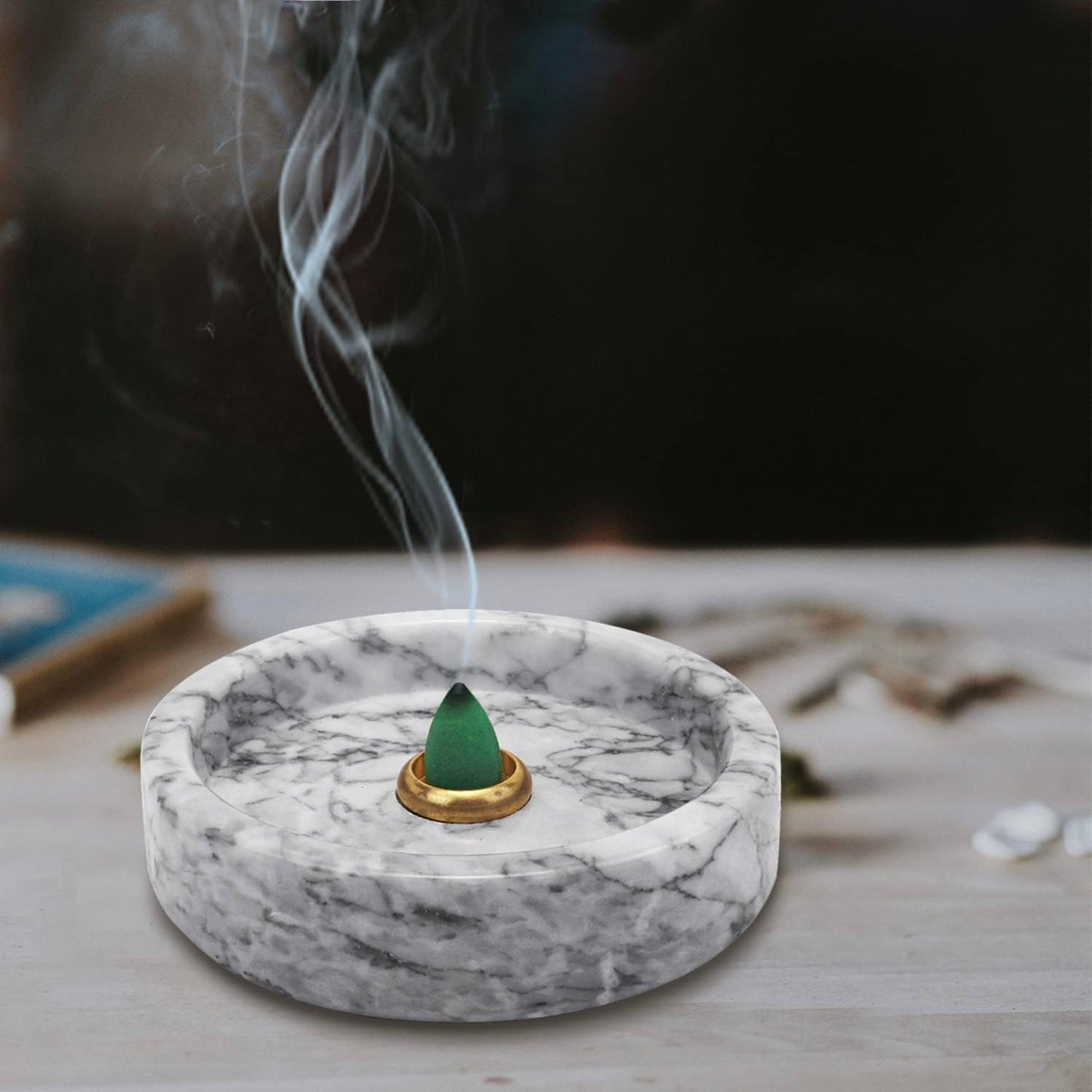 Vrupin Natural Marble Incense Burner, Handmade Incense Stick Incense Burner Reflux Burner, Ideal for use in Meditation, Incense Smokers and Decoration. (Black)