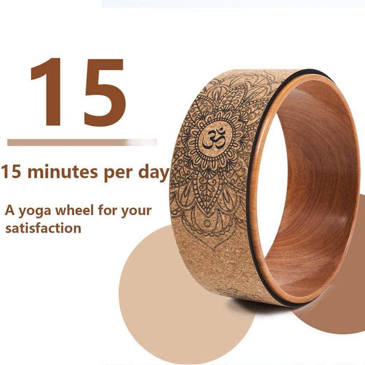 Cork Yoga Wheel, 13" Diameter, 5" Width, Up to 500 lbs Capacity, Wood-Effect & Mandala Print, Yoga Prop Wheel