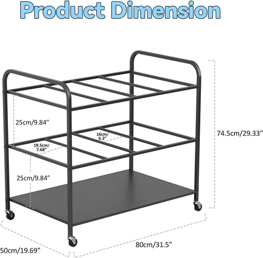 Yoga Mat Storage Rack Holder with Wheels, Home Gym Workout Equipment Exercise Mat Storage Cart, Exercise & Fitness Organizer for Dumbbell, Kettlebells, Yoga Blocks, Foam Roller Black