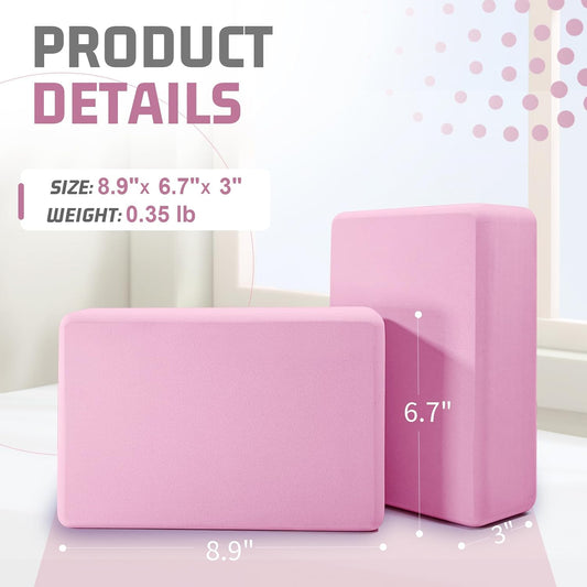 Yoga Blocks 4 Pack - Premium 3x6x9 IN EVA Foam Bricks for Pilates Workout, Stretching, Meditation | Non-slip and Lightweight Yoga Bricks for Flexibility, Balance, Spine Strength
