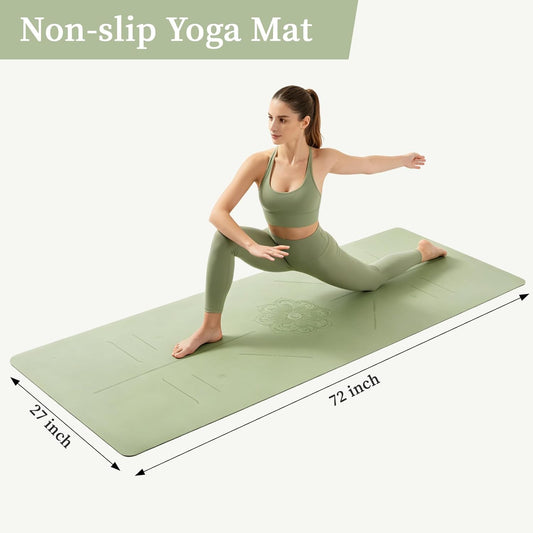 U&M Professional Non Slip PU Yoga Mat,Purple, Grey, Pink, Green 72x27 Inch 0.2" Thick Exercise Mat,| Sweatproof High Density | Anti-tear | Non-Slip Textured Surface | Natural Rubber Bottom Workout Mat for Women & Men Yoga Pilates Fitness