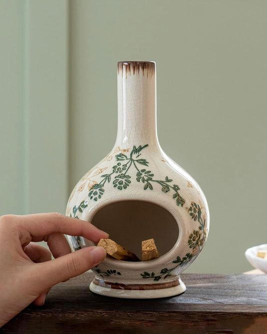 Handmade Ceramic Incense Holder,Stick & Backflow - Sage Holder for Burning ,Meditation Accessories,Easily Grab All Incense Ash (Green and Beige)