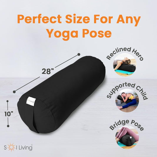 Sol Living Yoga Bolster Pillow for Meditation and Restorative Yoga - 100% Cotton, Cylindrical, Firm Cushion with Washable Cover for Balance and Support