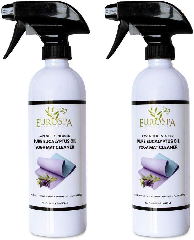 EuroSpa Aromatics Lavender Infused Pure Eucalyptus Oil Yoga Mat Cleaner & Deodorizer - Premium Aromatherapeutic & Relaxing Essential Oil Spray - 16oz, 2 Pack