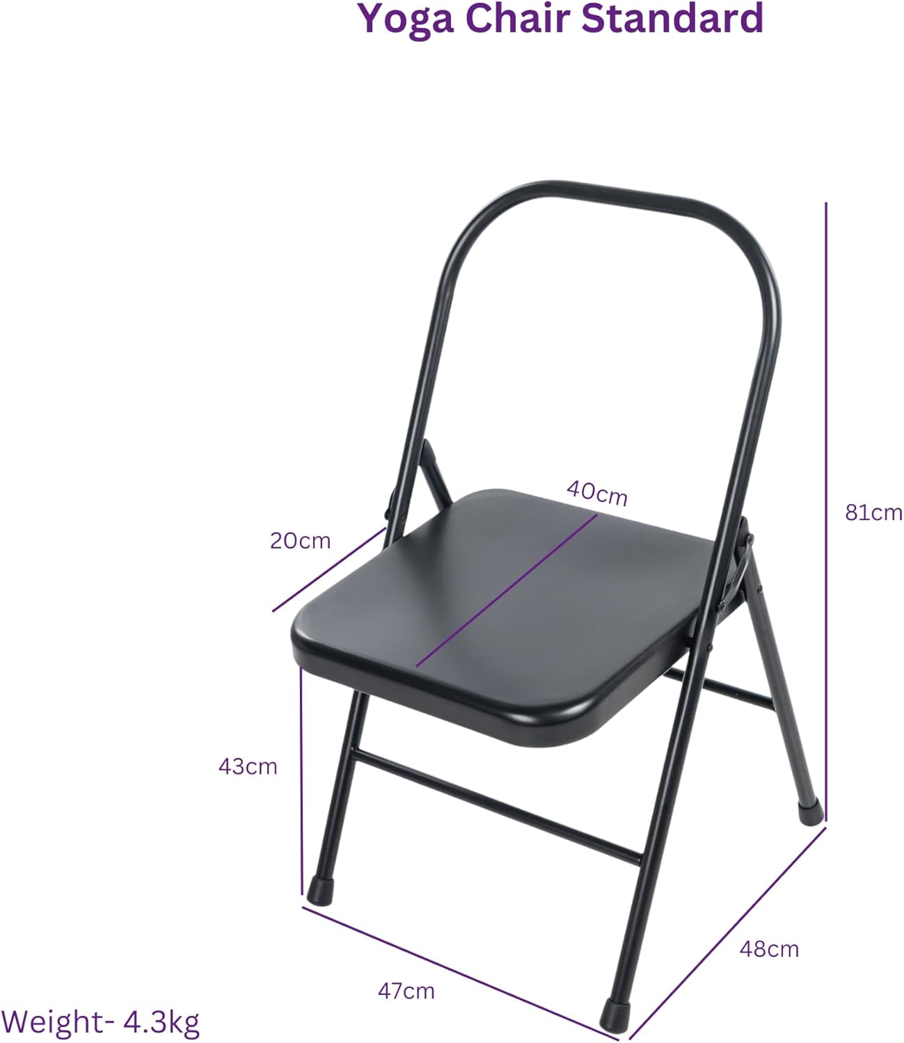 Yogikuti Standard Yoga Chair – Backless Folding Chair for Iyengar & Restorative Yoga Practice, Sturdy Metal Frame Chair for Support, Balance, Stretching, Meditation & Therapy Exercises (Black)