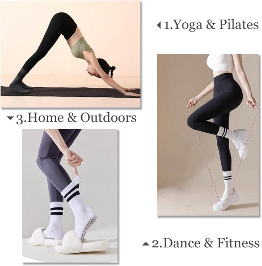 Flydo Pilates Grippy Socks with Grips for Women Yoga Non Slip Long Socks for Pure Barre, Ballet,Dance Workout 2-5 Pack
