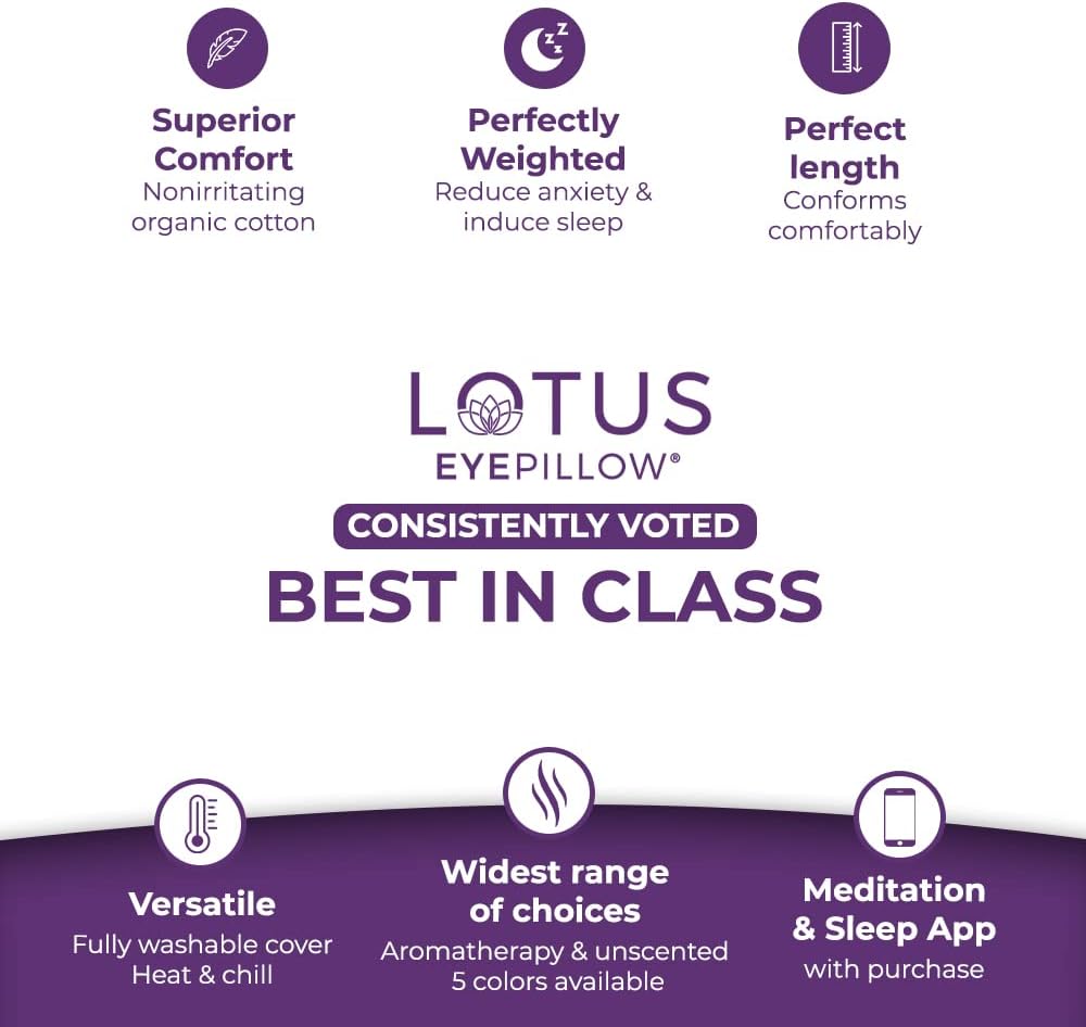 Weighted Lavender Eye Pillow for Women, NOLAVA Includes Free App Meditations, Migraine & Headache Relief, Microwave Hot or Cold Compress, Organic Cotton, French Lavender +Flax Seed, Yoga & Savasana