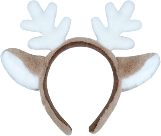 IPENNY 2 Pcs Womens Plush Animal Ears & Horns Headband Halloween Costume Hairbands Cartoon Headbands for Cosplay Makeup, Yoga