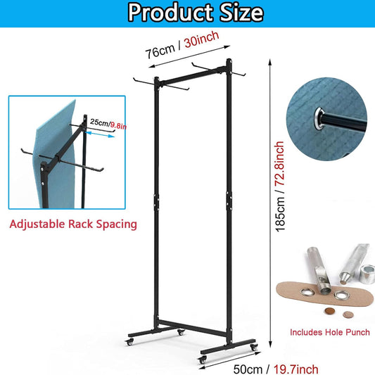 Yoga Mat Holder Hanging, Floor Rolling Yoga Mat cart, Large Capacity Storage Rack, with Includes hole punch, Metal square tube storage shelf for Home Gym, Fitness Club,Yoga Studio (Black)