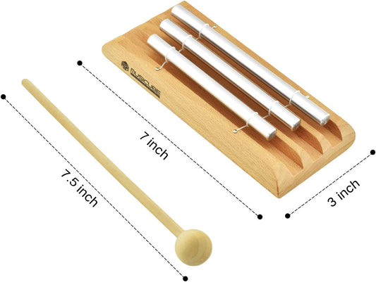 Meditation Chime with 3 Tone (C-E-G) Wooden Hand-held Chimes for Classroom Management, Yoga, Meeting and Sound Therapy, Chime Mallet Included