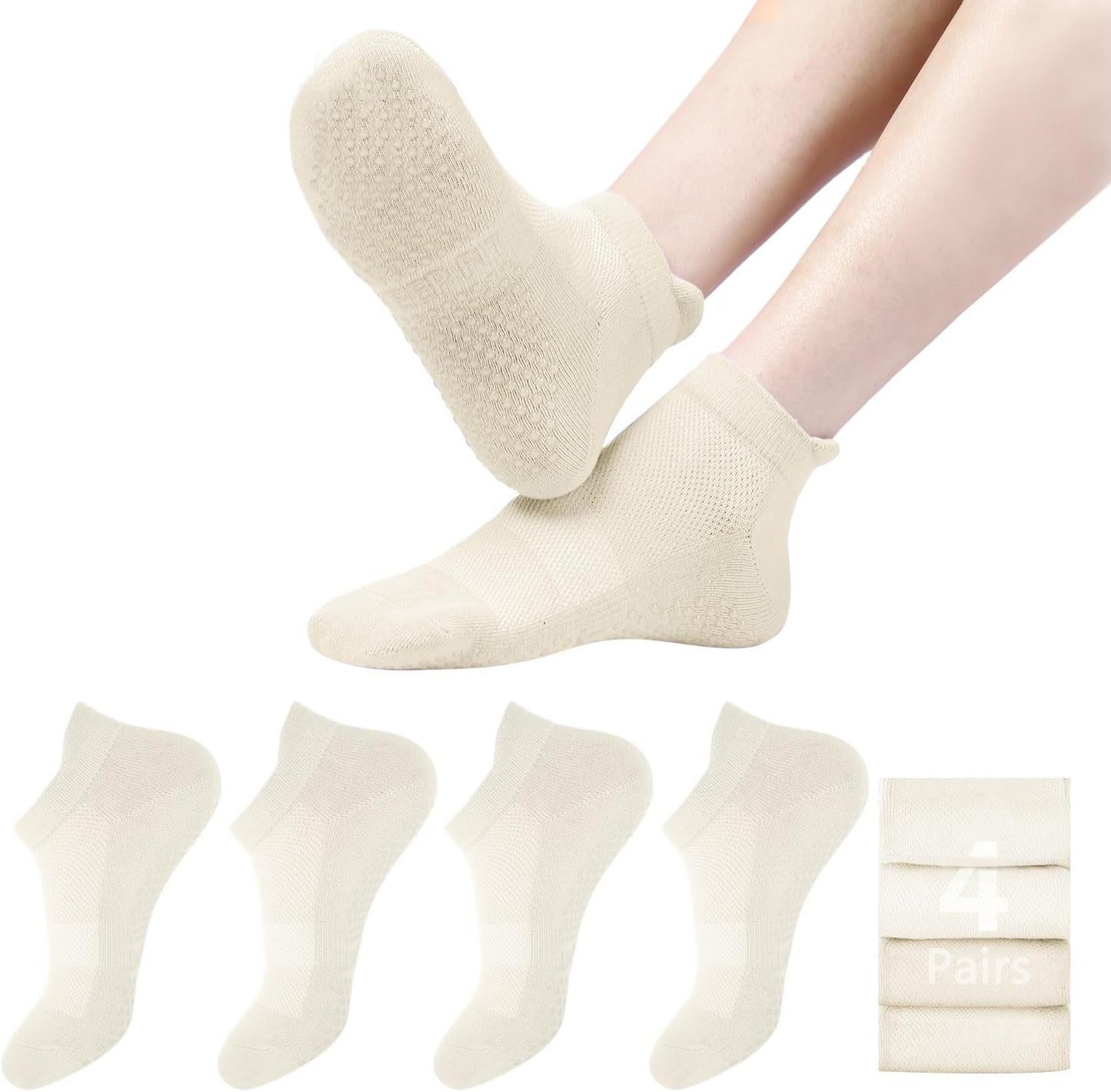 Acetin 4 Pairs Grip Socks Pilates Socks for Women