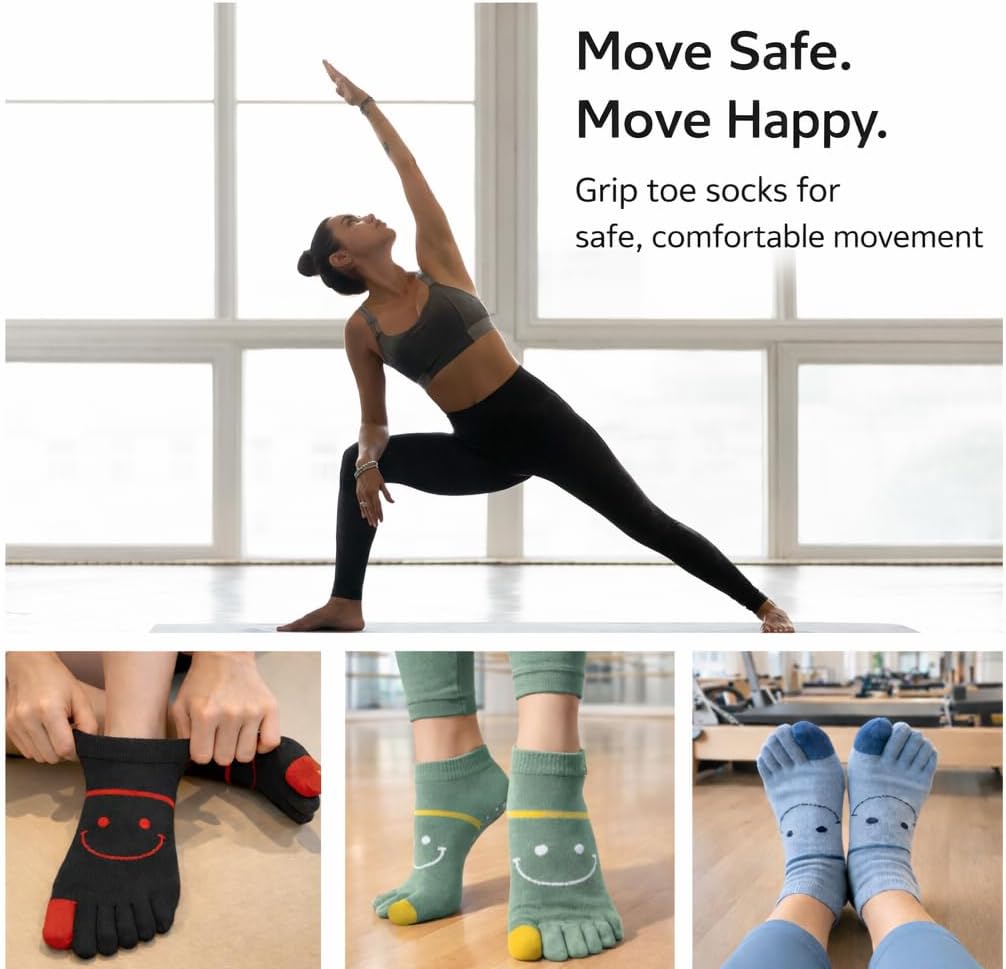 Cute Grip Toe Socks, Non-Slip Pilates Yoga & Barre Workout Socks